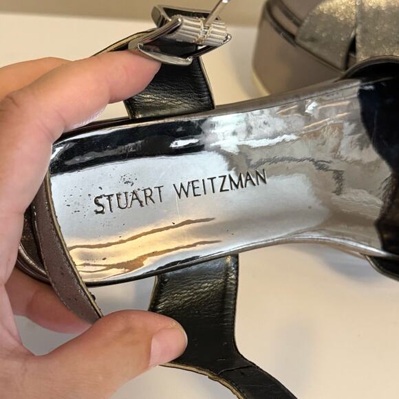 Stuart Weitzman Wedge Sandals Silver 10M - Picture 8 of 8